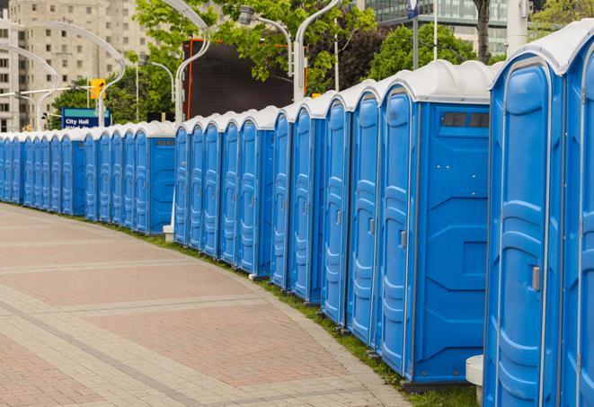 Seasonal porta potty units set up at a Dayton, Ohio venue